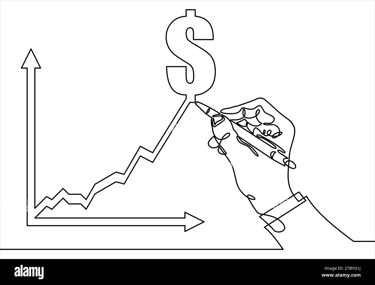 Person Hand Showing Concept With Dollar Chart-Continuous line drawing ...