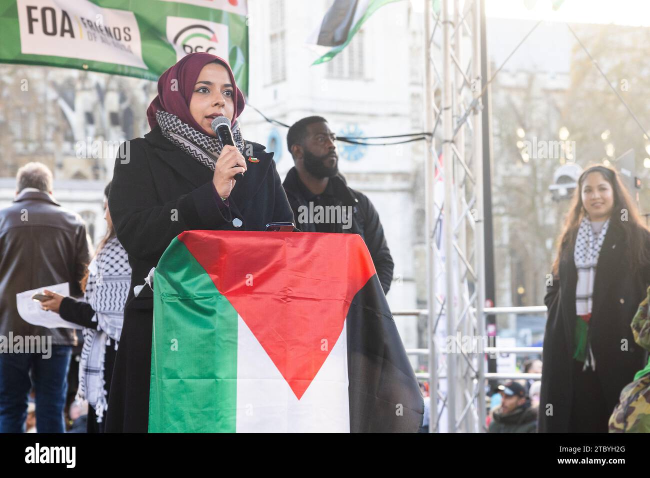 London UK. 09 DEC, 2023. Apsana Begum speaks at Parliment Square at the ...