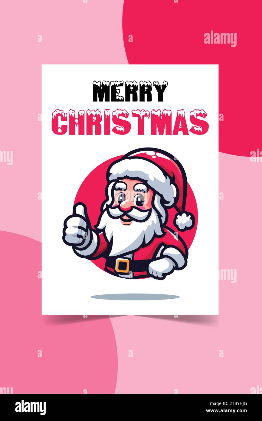 Minimalist Merry Christmas Print ready Card design with Santa Mascot Stock Vector