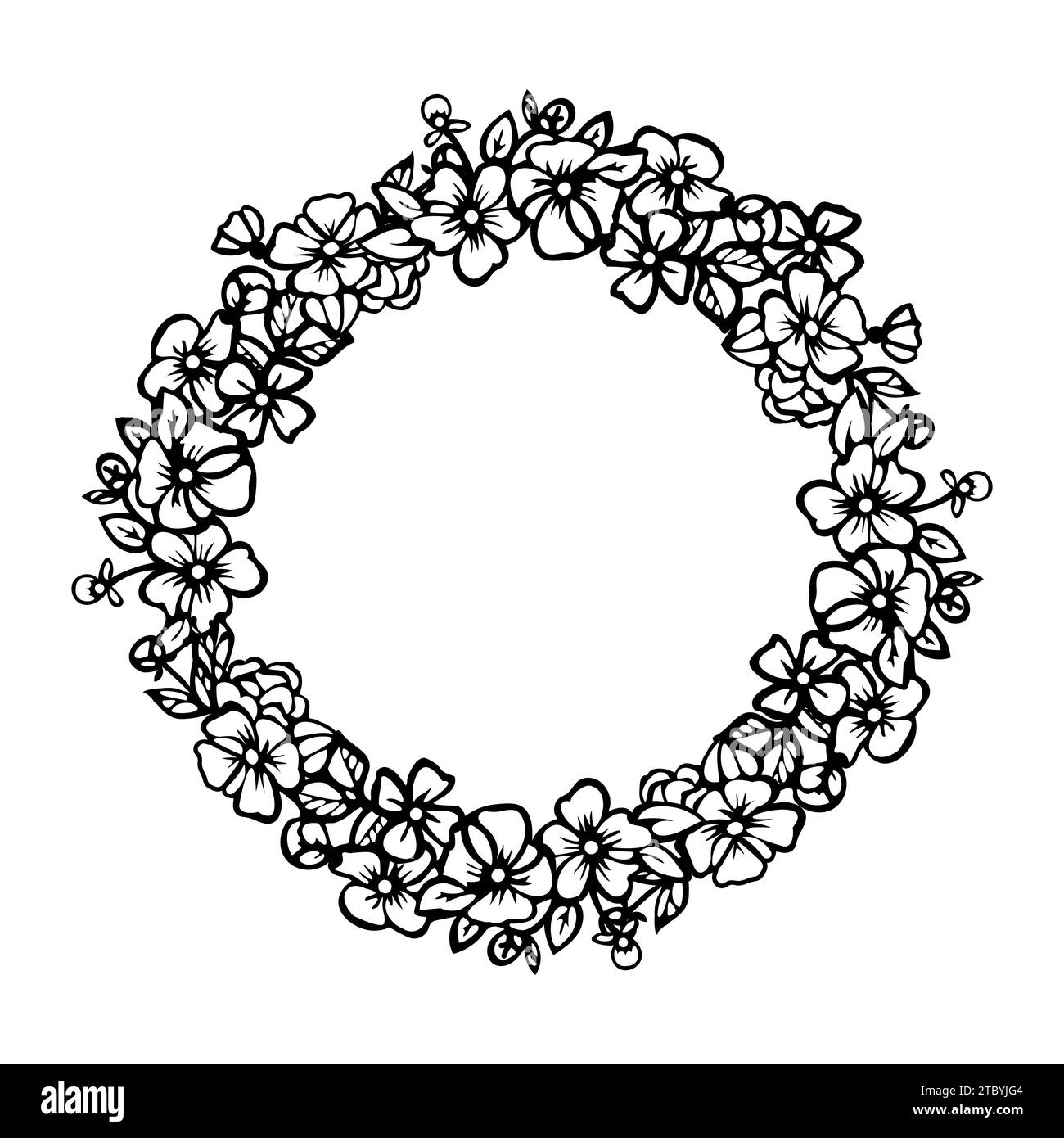 Floral circle wreath with garden flowers. Abstract design of leaves and flowers. Design of blossom and leaves made for card, invite, scrapbook, clip a Stock Vector