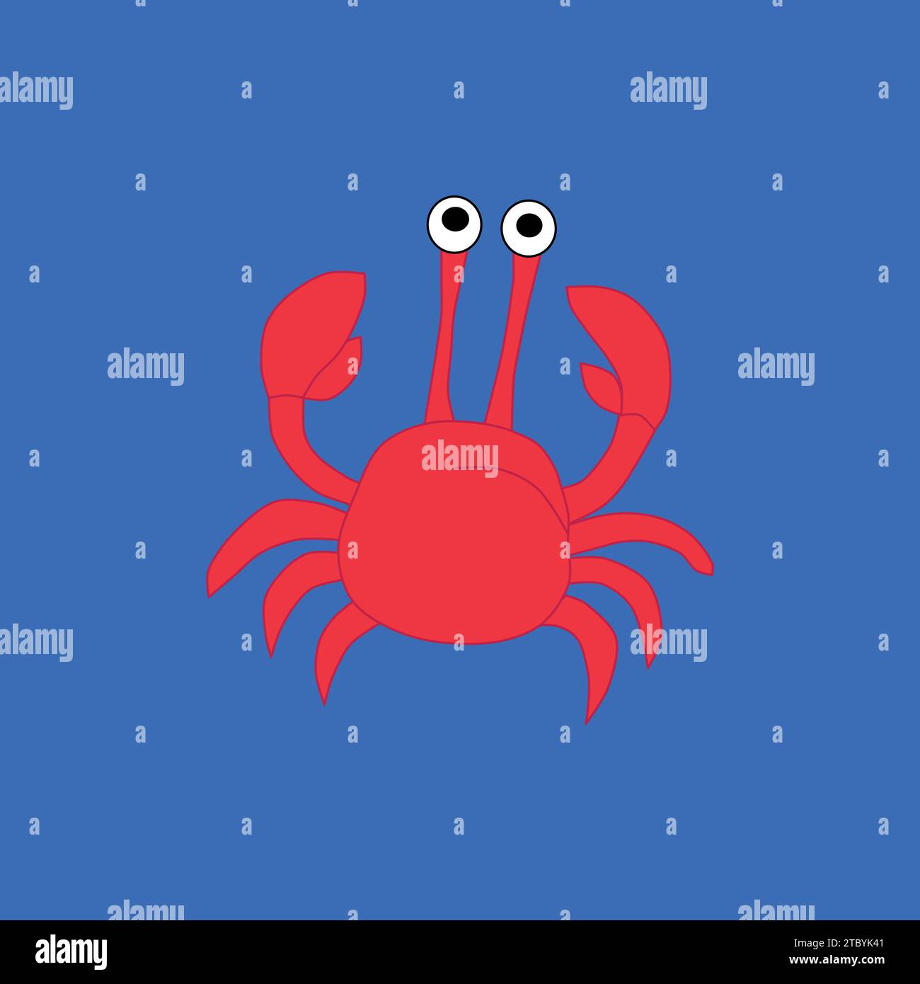 The red crab on the blue background Stock Vector