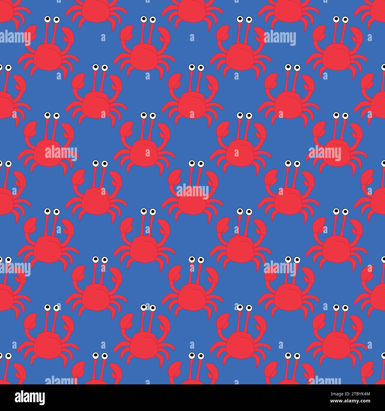 The crab seamless pattern on the blue background Stock Vector