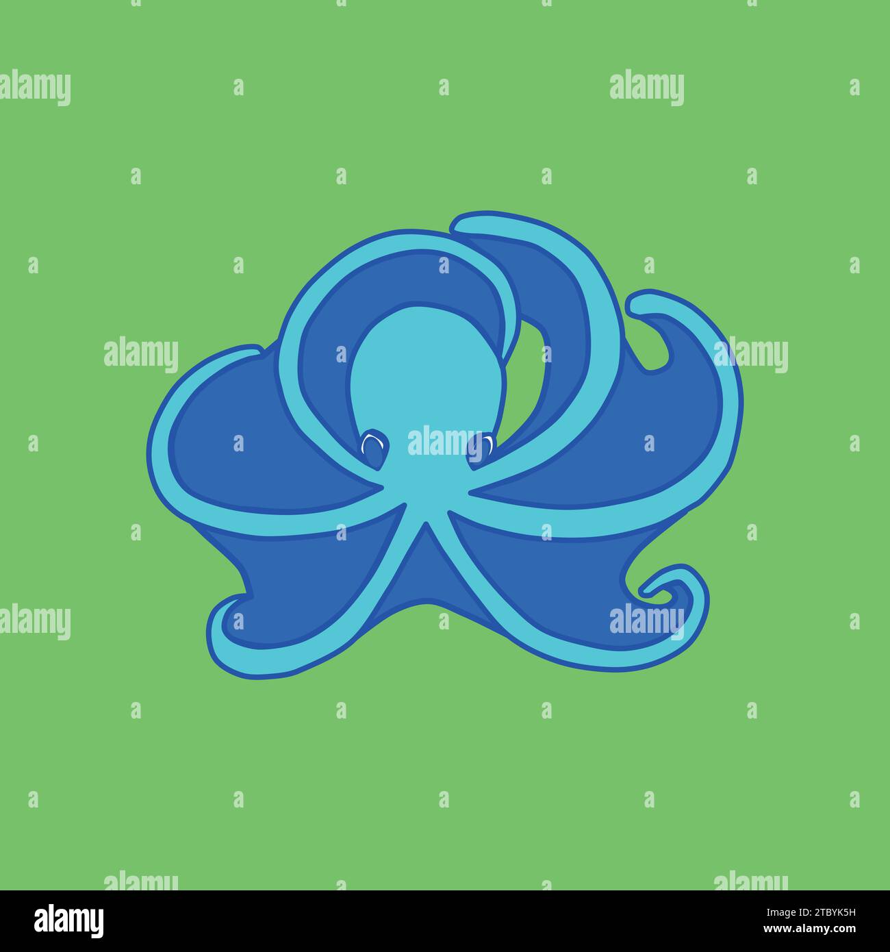 The blue octopus on the light green background Stock Vector