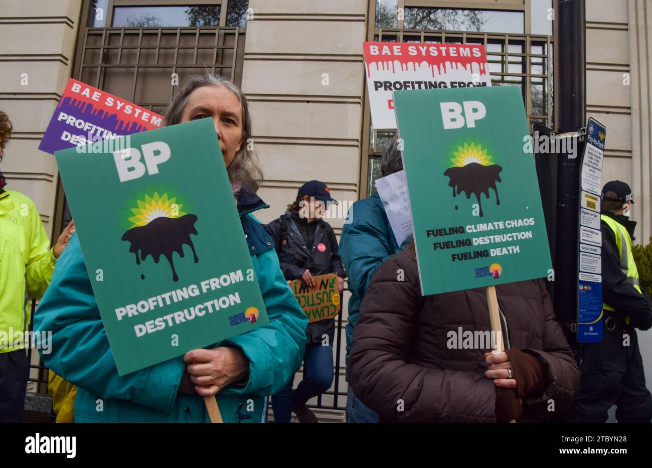 London, England, UK. 9th Dec, 2023. Climate activists gathered outside ...