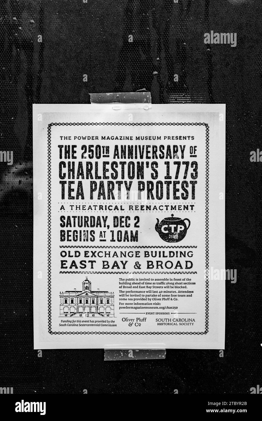 The 250th anniversary of the Charleston Tea Party is celebrated with a theatrical reenactment