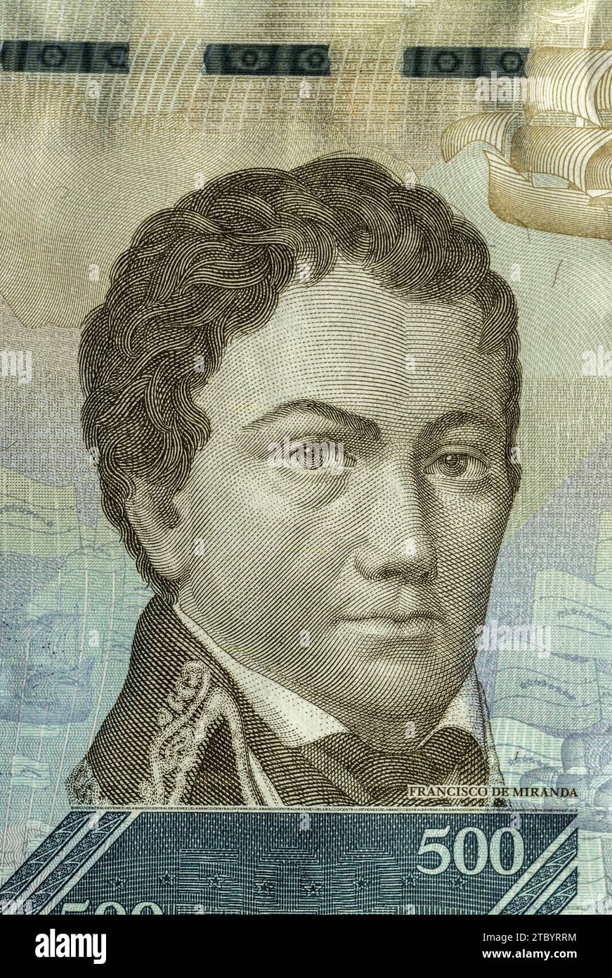 Image of Francisco de Miranda on the banknote of 500 Venezuelan bolivars. Stock Photo