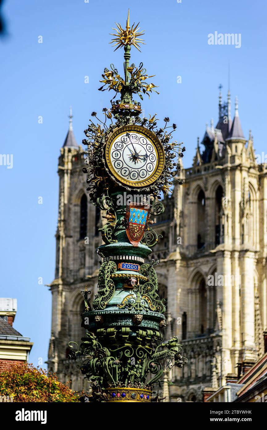 Dewailly clock in Amiens | Horloge Dewailly a Amiens Stock Photo - Alamy