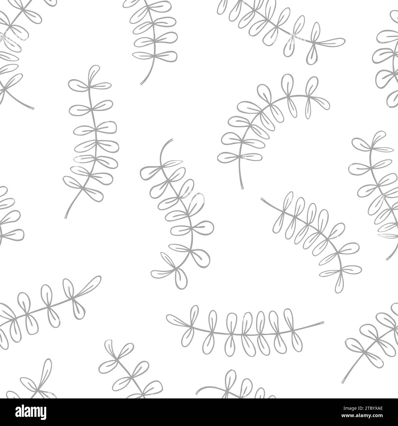 Greenery line art leaves, hand drawn simple floral seamless pattern