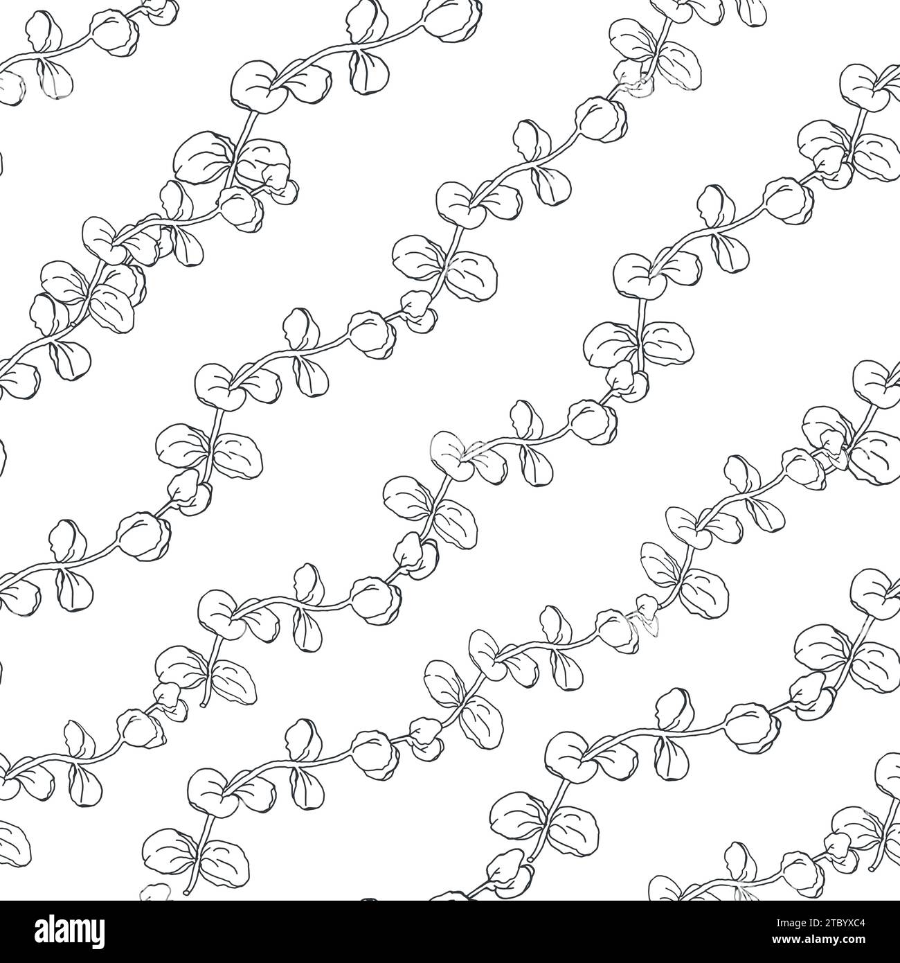 Greenery line art leaves, hand drawn simple floral seamless pattern