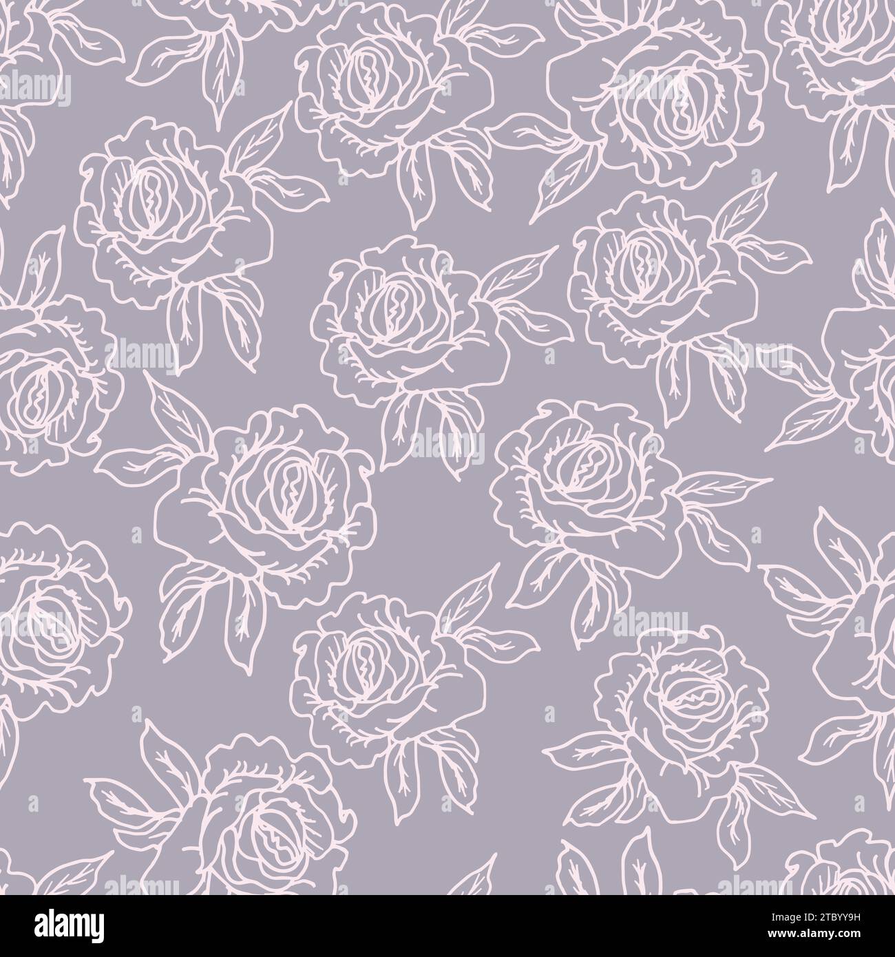 Delicate rose flower, line art hand drawn design for surface design of textile. Roses flower line art background vector. Natural botanical elegant flo Stock Vector