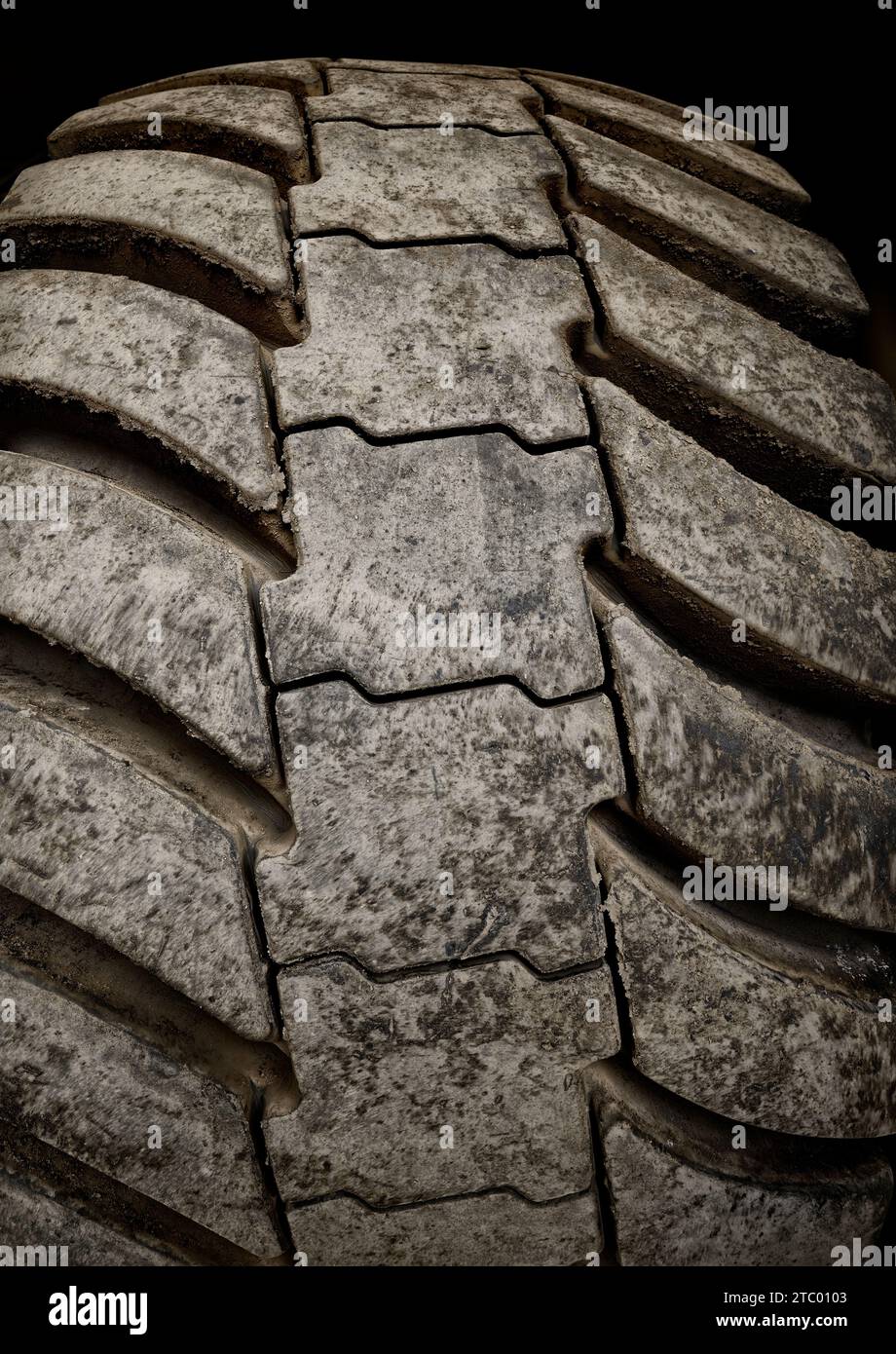 A heavy duty dump truck tire tread detail Stock Photo