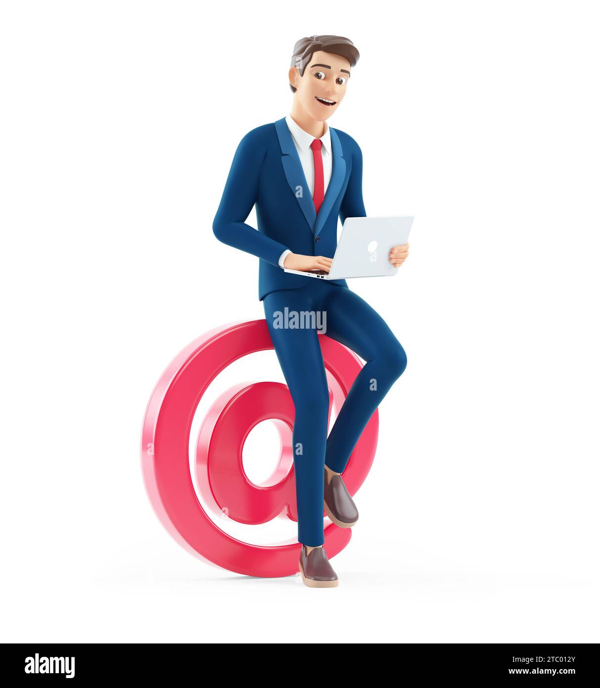 3d cartoon businessman working on at sign Stock Photo