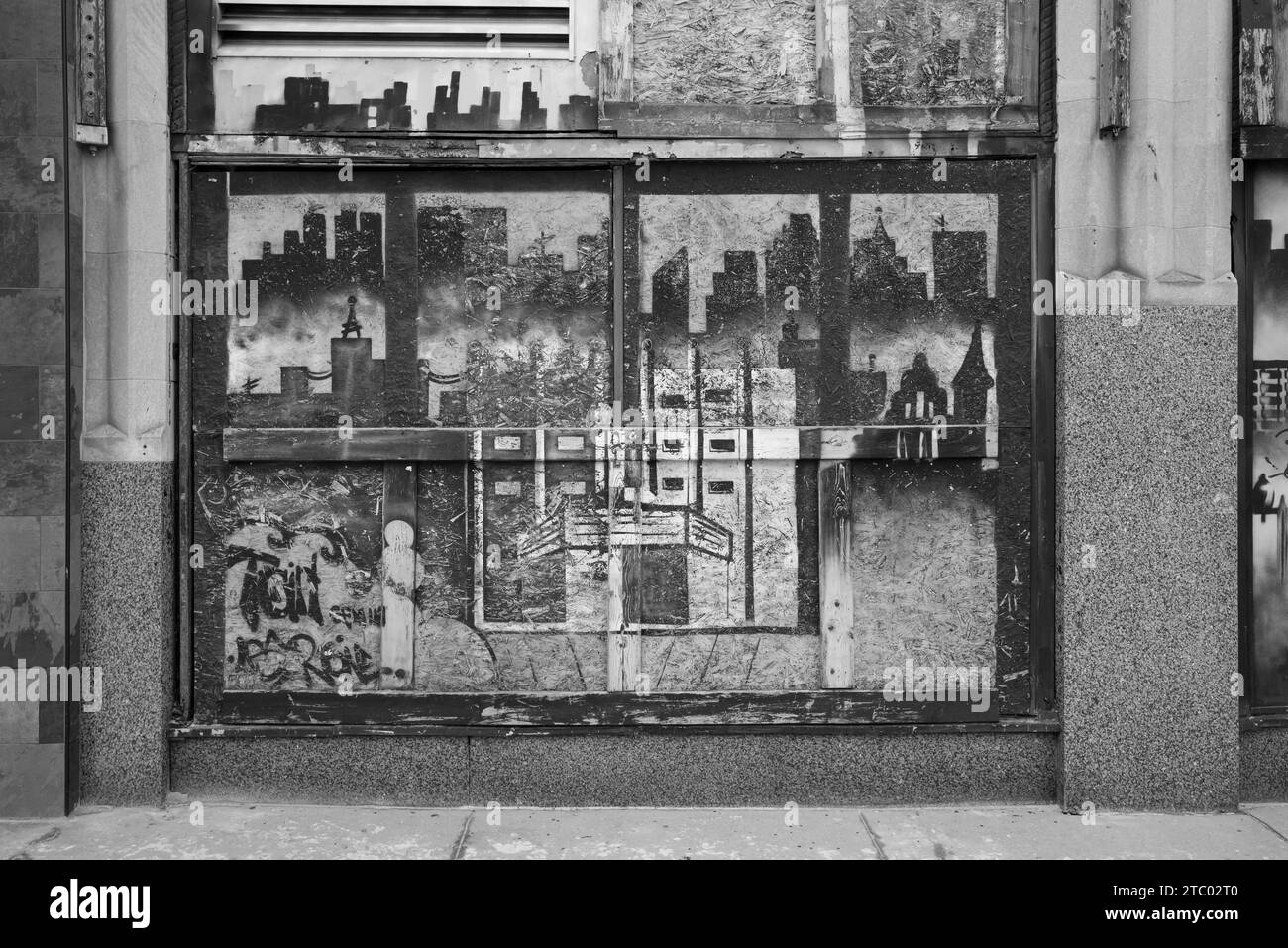 Artwork on a shuttered building in downtown Flint Michigan USA Stock Photo