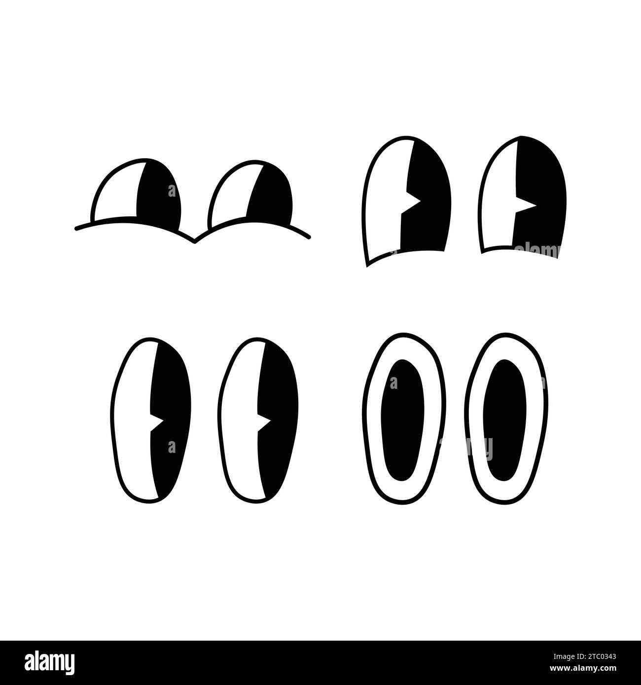 Groovy eyes expressions black and white set. 90s style faces illustration for print. Stock Vector