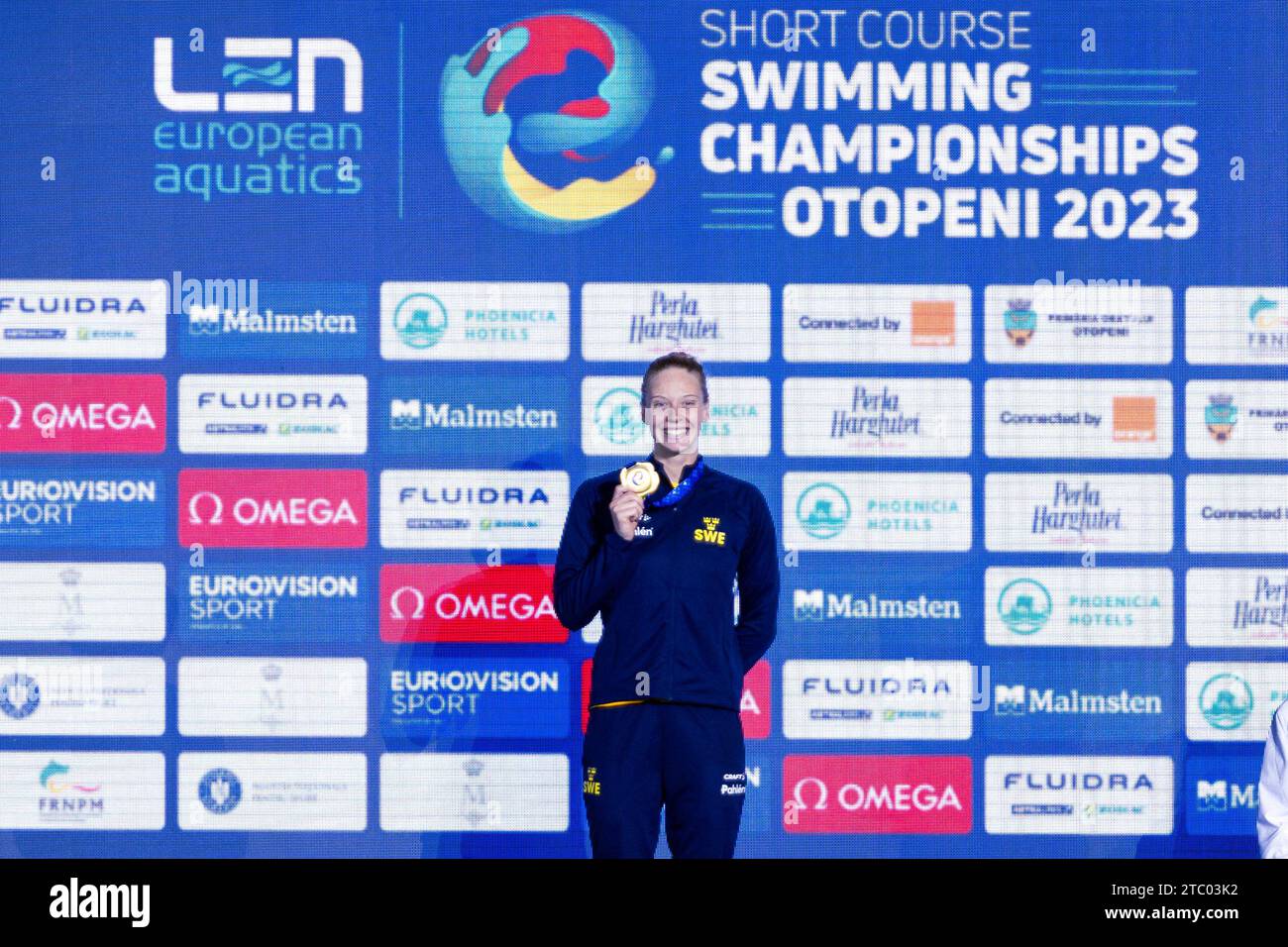 Hansson Louise of Sweden during the podium ceremony for Women's 100m Butterfly at the LEN Short Course European Championships 2023 on December 9, 2023 in Otopeni, Romania - Photo Mihnea Tatu/Lightspeed Images/DPPI Credit: DPPI Media/Alamy Live News Stock Photo