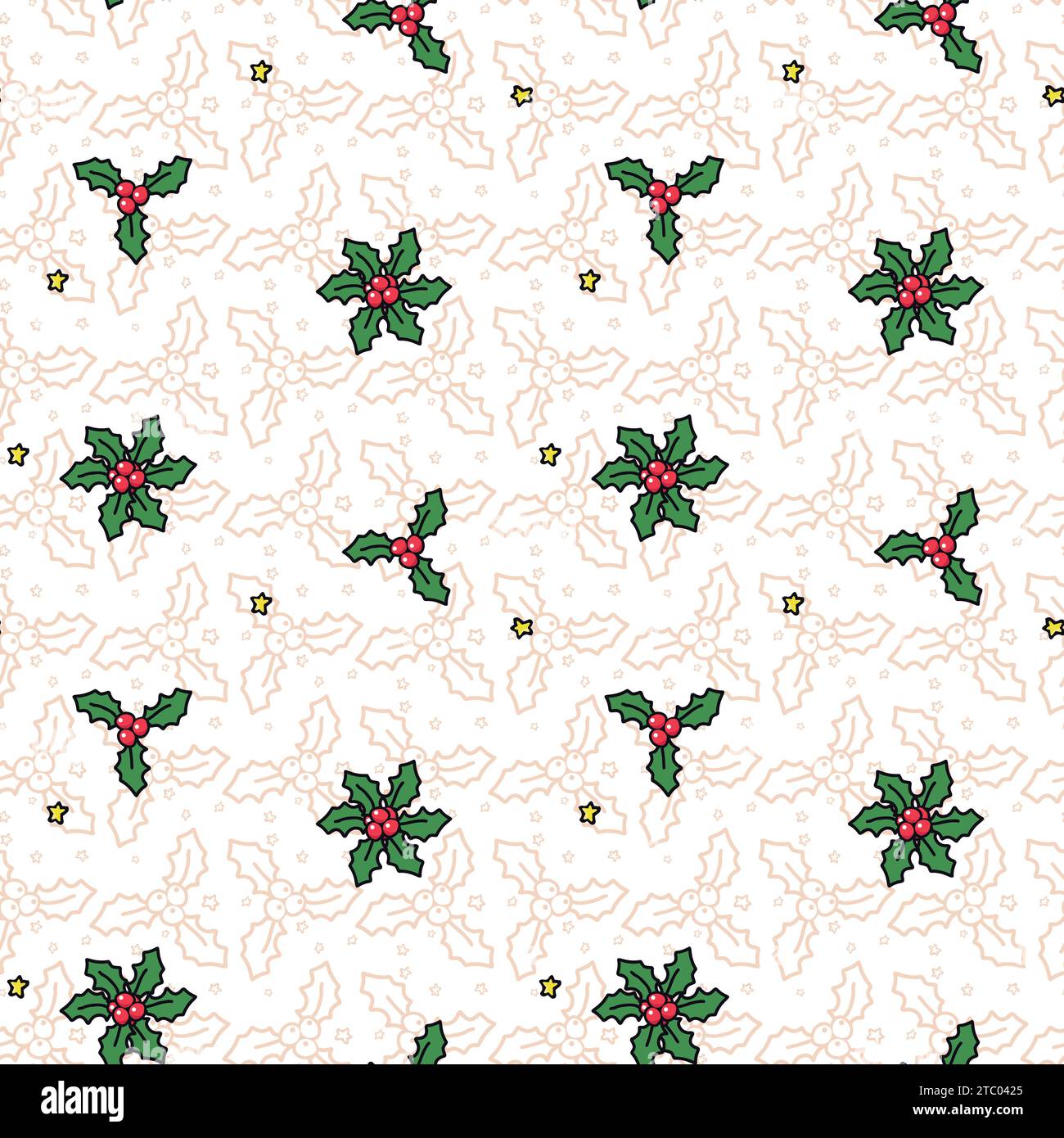 Seamless pattern with Christmas botanical greenery plants. Endless