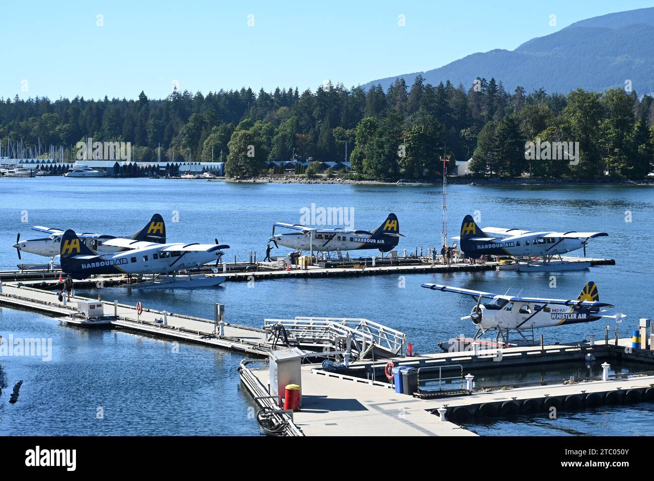 Vancouver, BC, Canada - August 15, 2023: Seaplane of Vancouver Harbour. Stock Photo