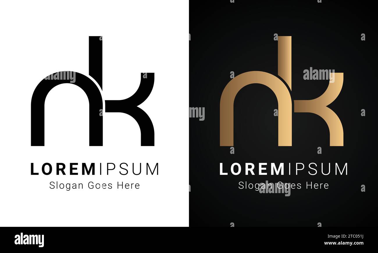 Luxury Initial NK or KN Monogram Text Letter Logo Design Stock Vector