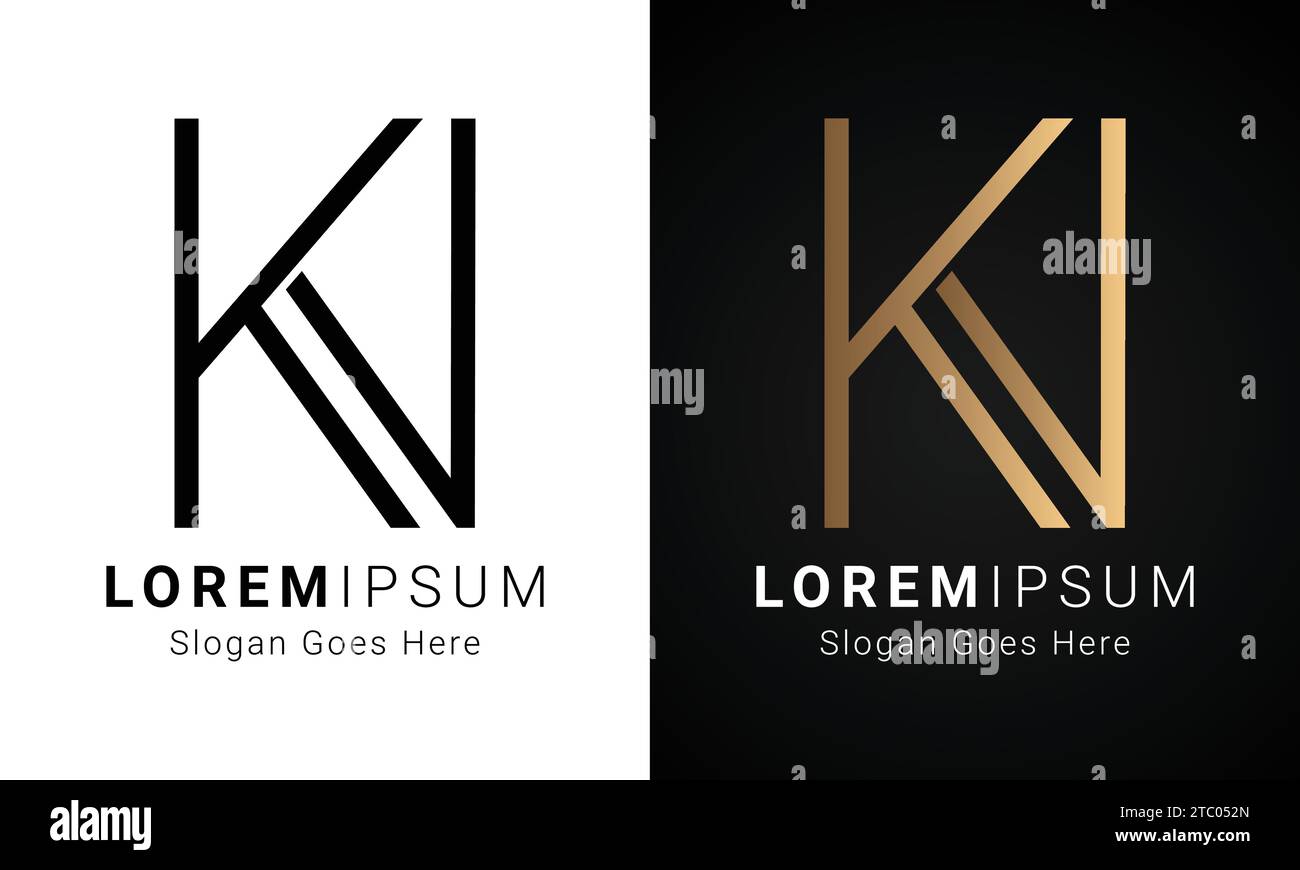 Luxury Initial NK or KN Monogram Text Letter Logo Design Stock Vector