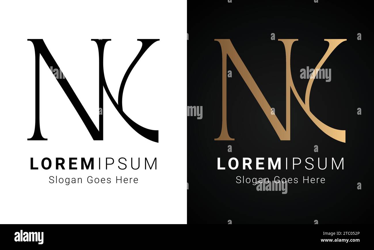 Luxury Initial NK or KN Monogram Text Letter Logo Design Stock Vector