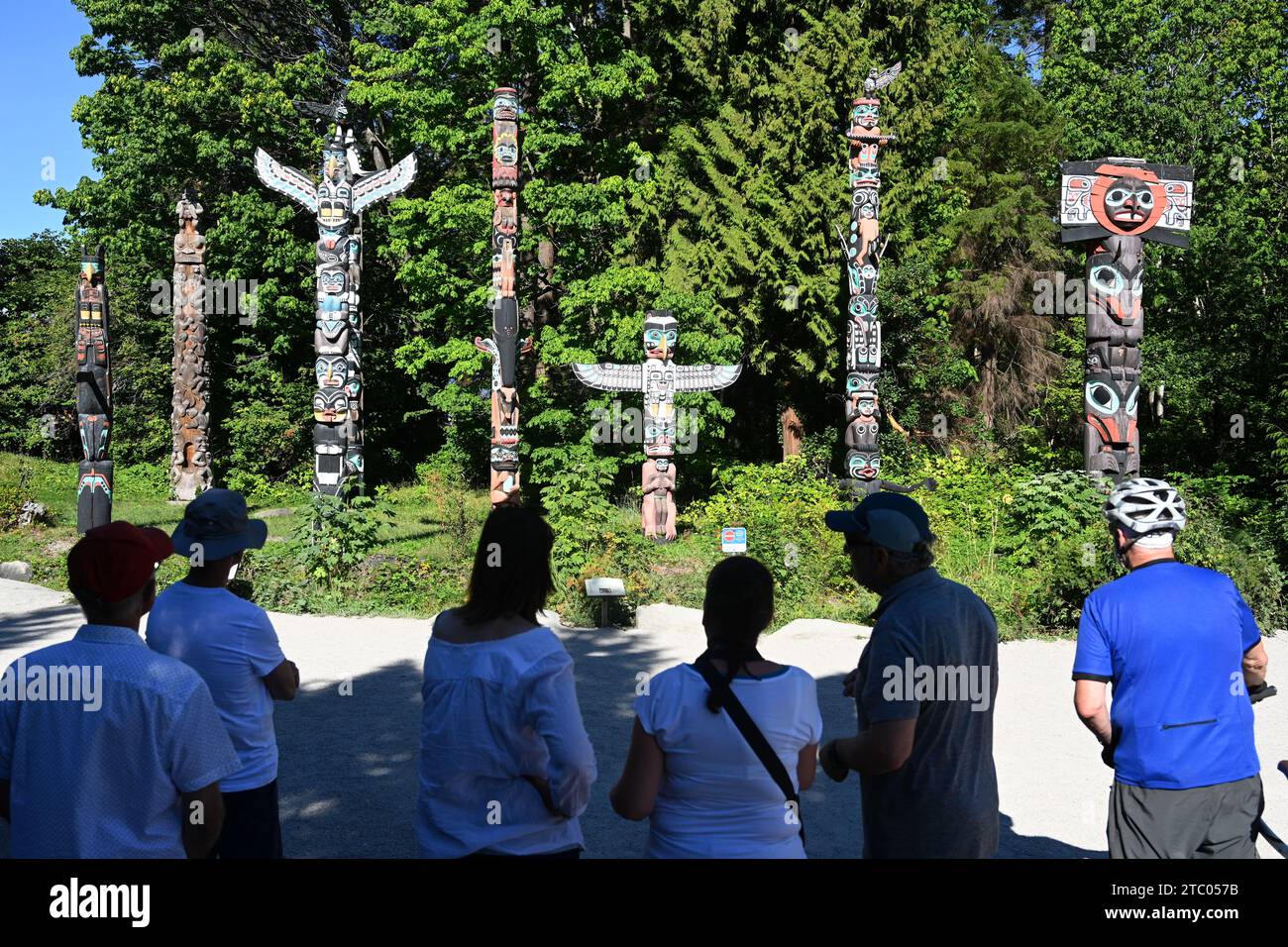 Vancouver, BC, Canada - August 16, 2023: Totem poles in Stanley Park Vancouver. Stock Photo