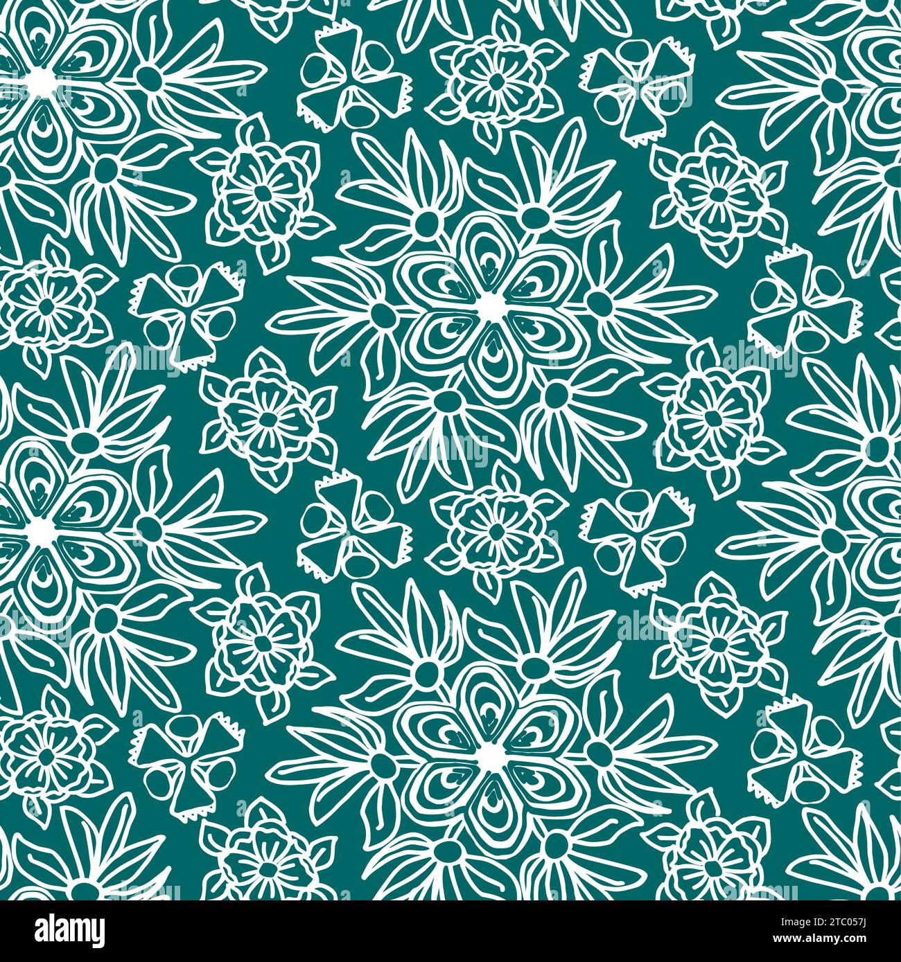 Abstract floral seamless pattern for fabric, textile. Vector background with doodle hand drawn elements Stock Vector