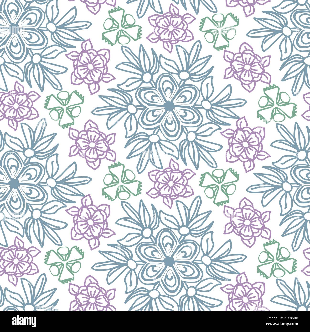 Abstract floral seamless pattern for fabric, textile. Vector background with doodle hand drawn elements Stock Vector