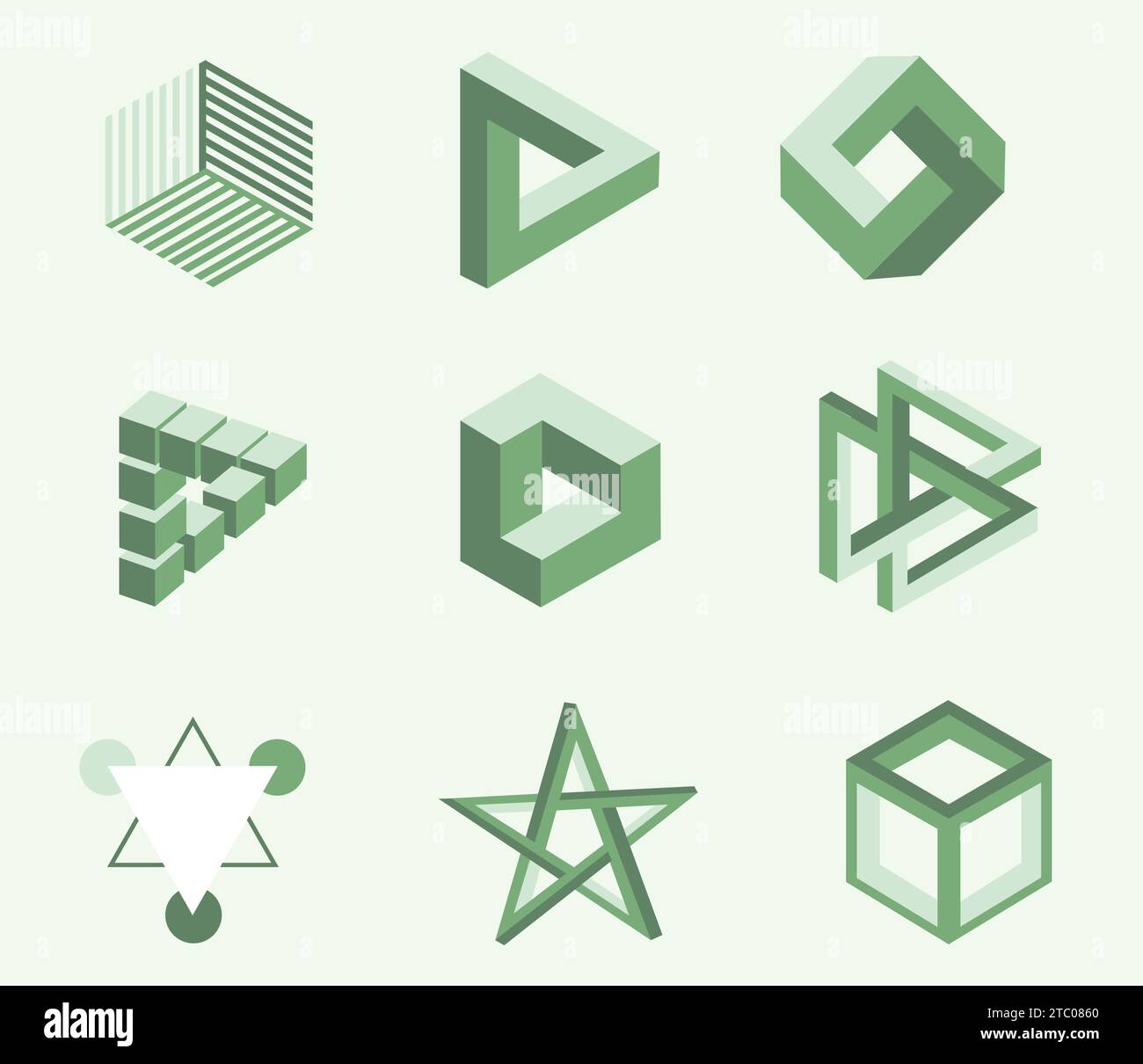 Illusion optical geometric impossible icon symbol set full illustration Stock Vector