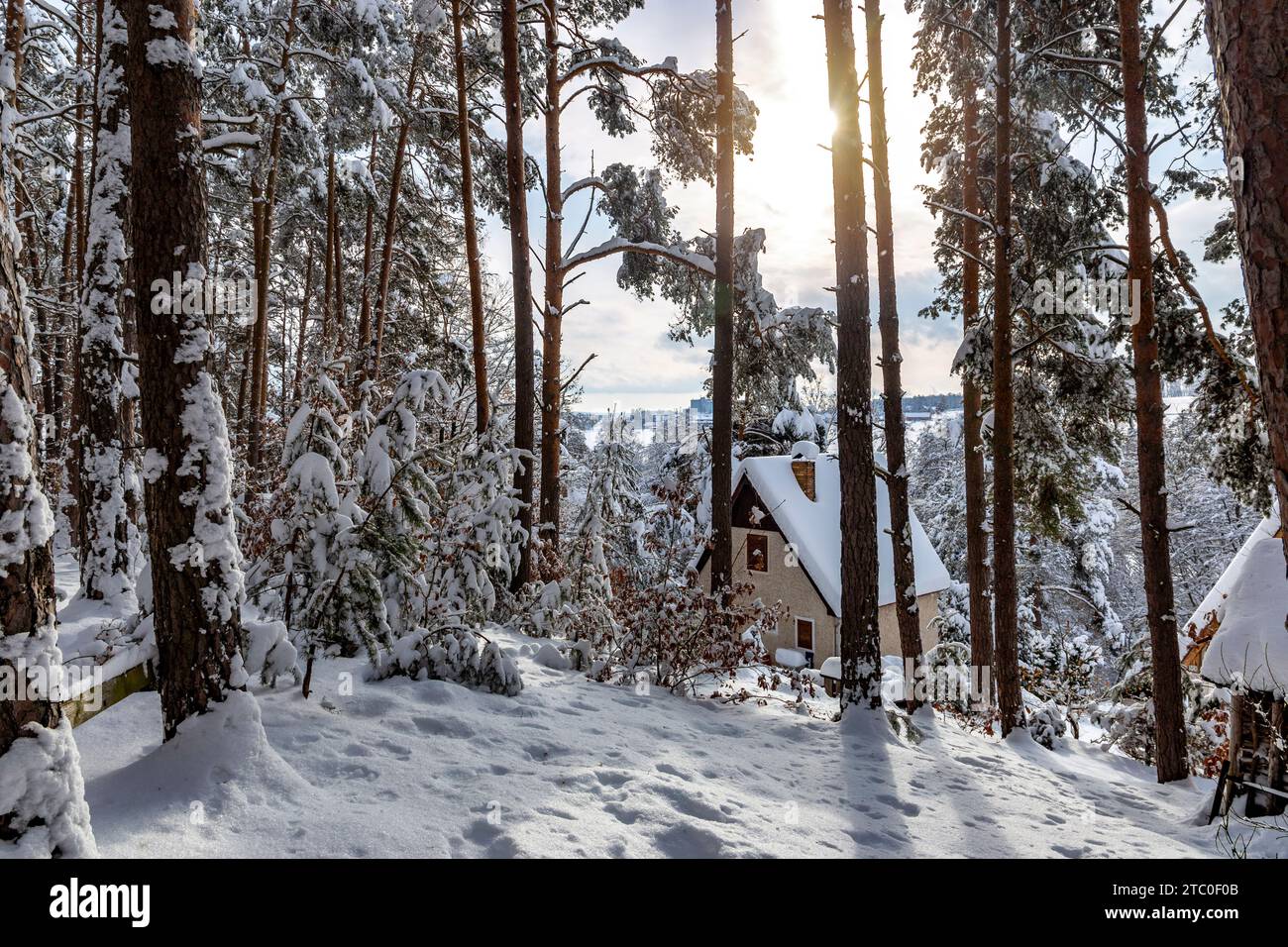 Suburban house after heavy snowfall in central Europe Stock Photo