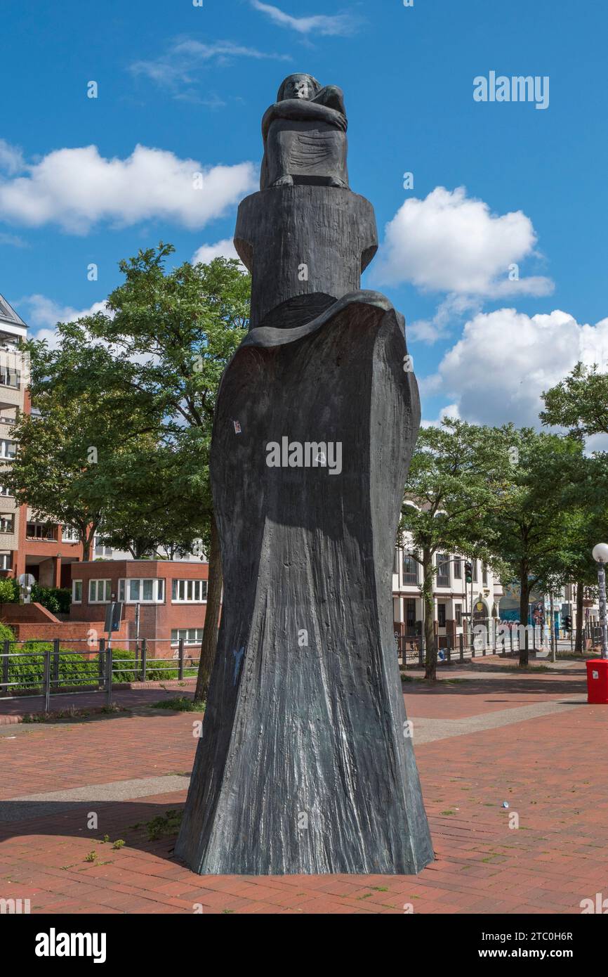 The Madonna der Seefahrt sculpture honours men and women of all nations lost at seaon, Platz Der Seefahrt, Hamburg, Germany. Stock Photo