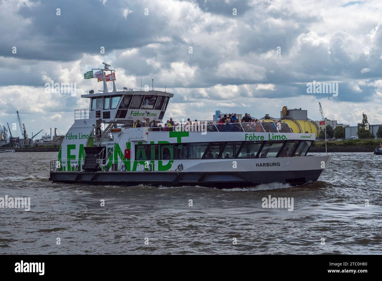 A Route 62 Hamburg passenger ferry on St. Pauli Piers, St. Pauli Landungsbrücken, Hamburg, Germany. Stock Photo