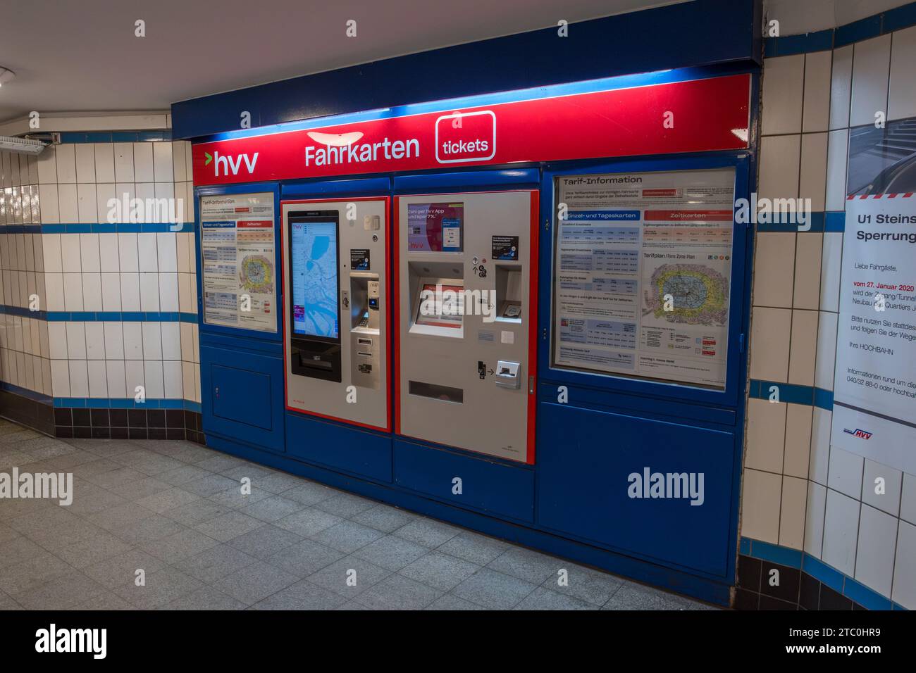 A typical HVV Fahrkarten (ticket machine) at the entrance to Steinstraße station U-bahn station in Hamburg, Germany. Stock Photo