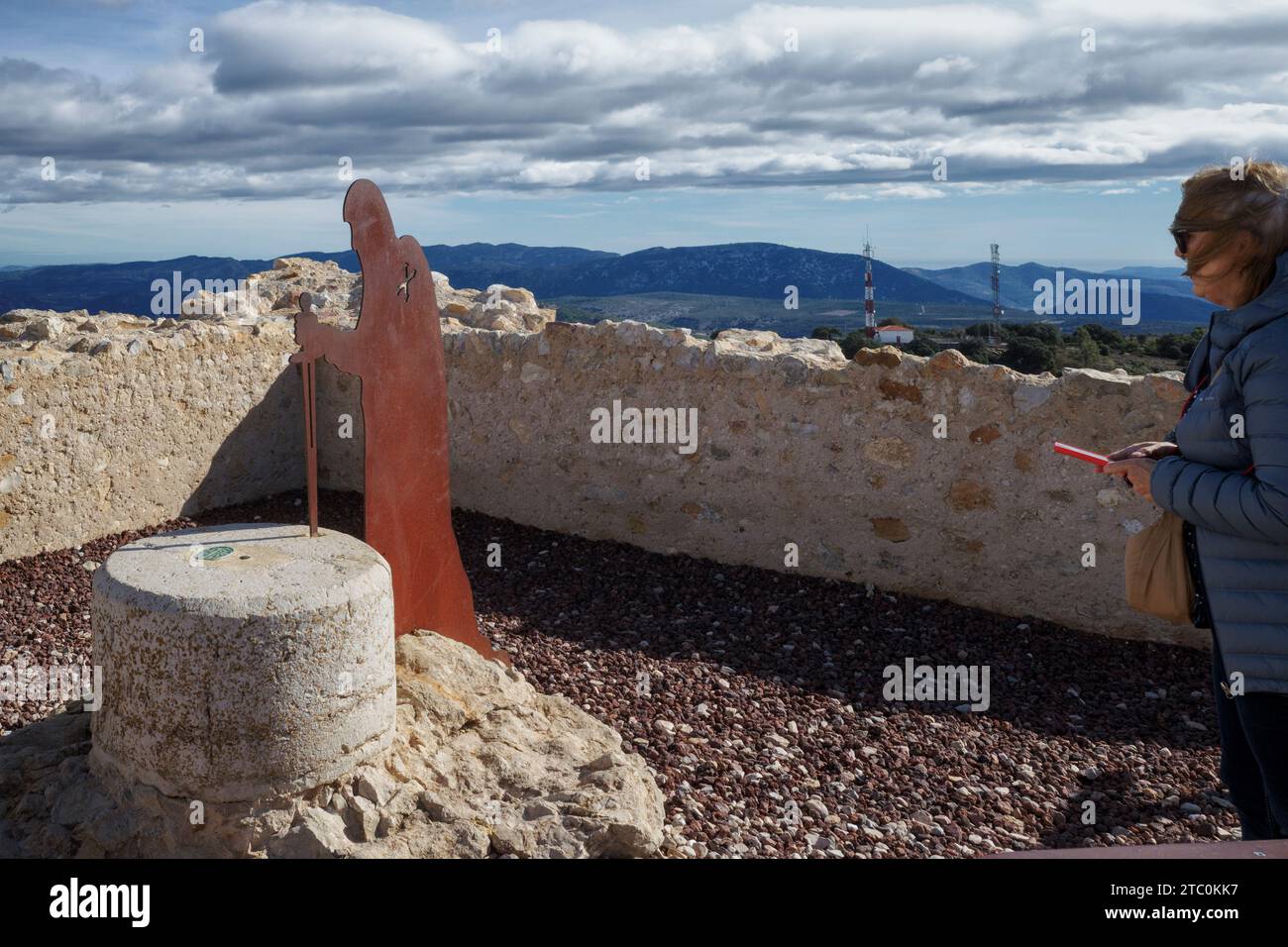 Statue and sculpture of the Templar Order in the castle of the town of Culla, declared the most beautiful in Spain, Castellon, Spain, Europe Stock Photo
