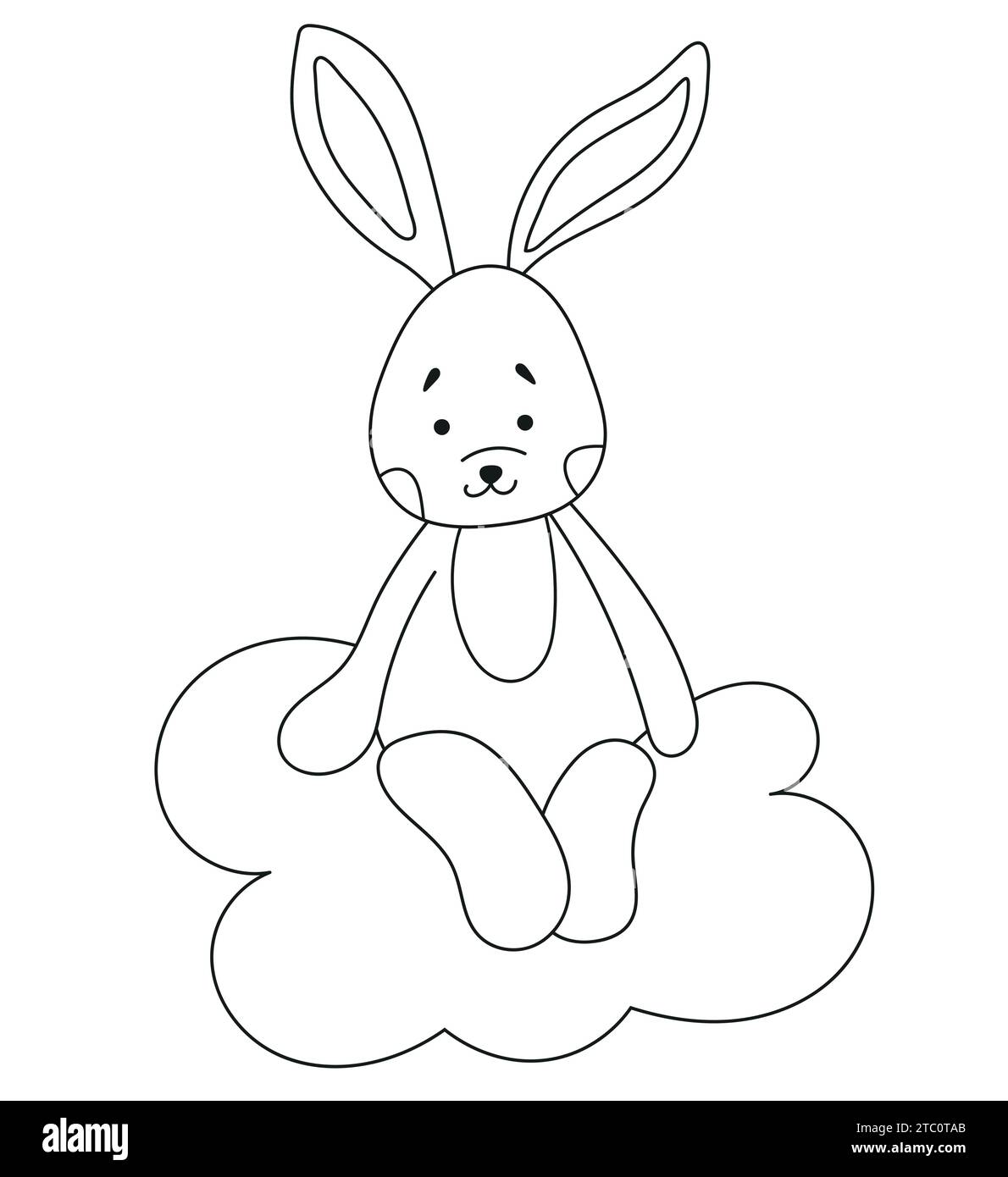 Coloring Page For Kids Featuring A Bunny Sitting On A Cloud, Perfect For Children'S Creativity Is A Delightful Coloring Book Featuring Vector Illustrations For Children'S Creativity Stock Vector