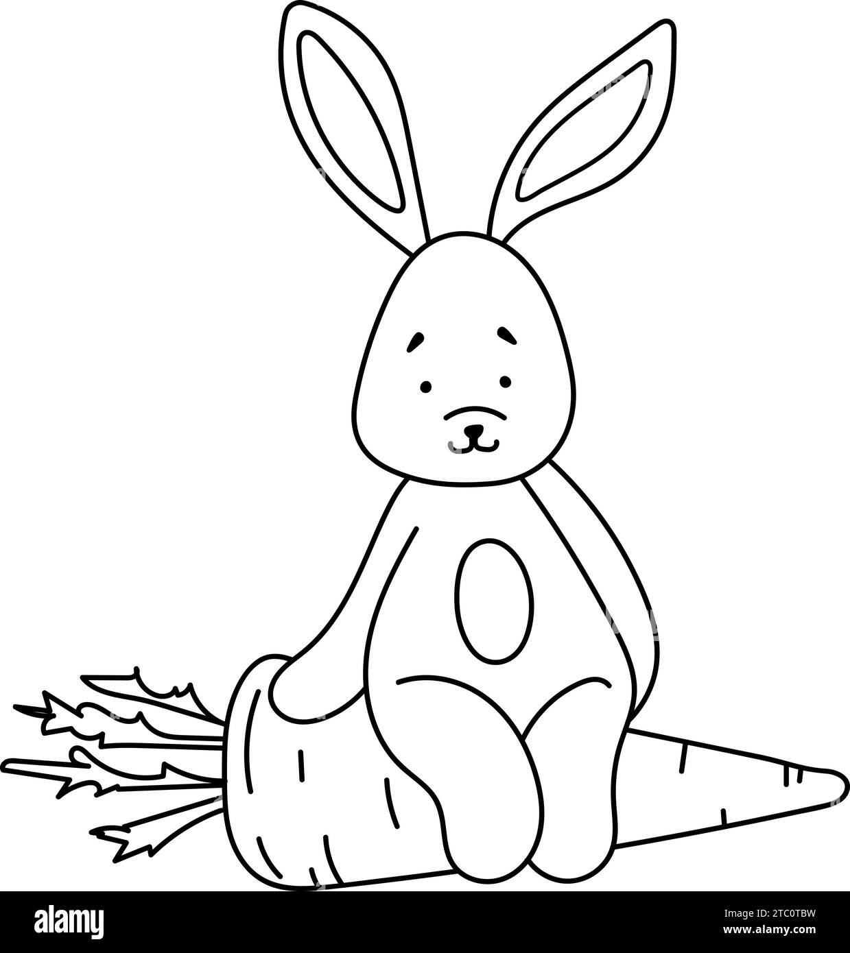 Coloring Page For Kids Featuring A Bunny Sitting On A Large Carrot, Perfect For Children'S Creativity Is A Fun, Creative Coloring Book For Children, Featuring Vector Illustrations Stock Vector