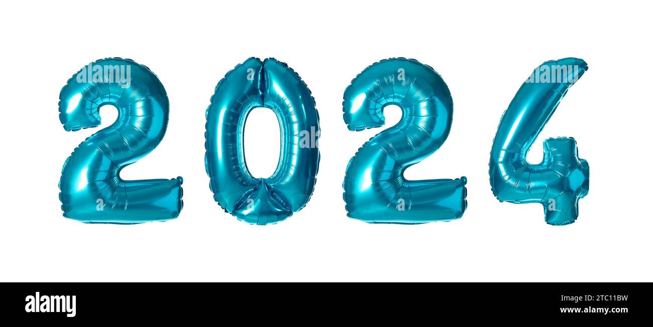 New 2024 Year. Blue number shaped balloons isolated on white Stock ...