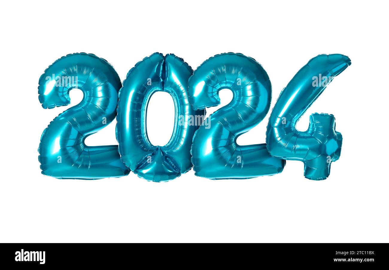 New 2024 Year. Blue number shaped balloons isolated on white Stock ...