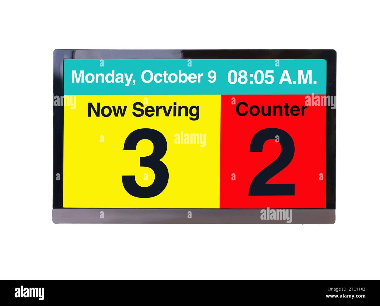 Digital information screen showing order waiting in the queue on white