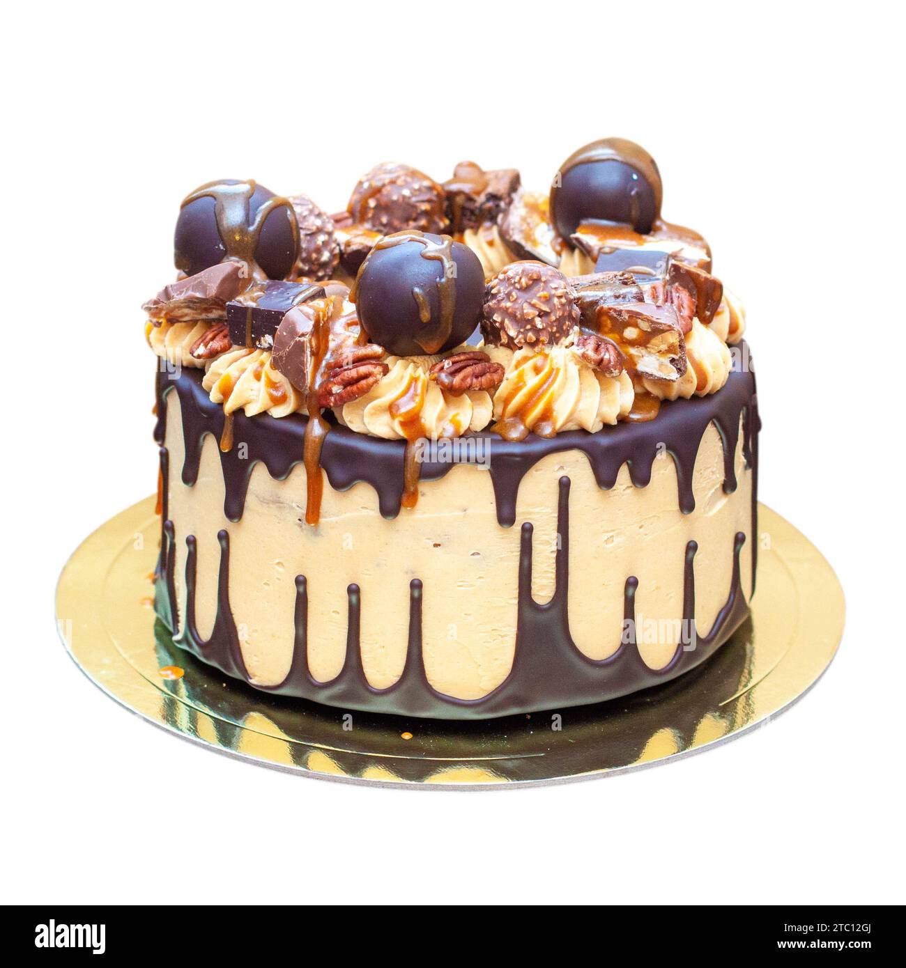 Chocolate birthday cake with gold decor Stock Photo - Alamy