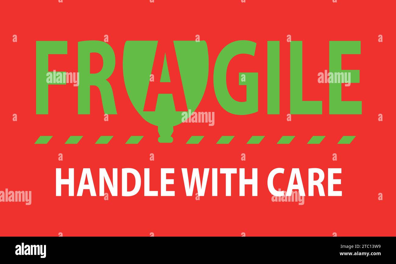 Fragile handle with care sticker, fragile label with broken glass