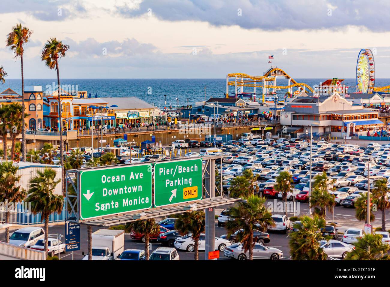 Aerial view of Santa Monica Pier, Santa Monica, California, with ...