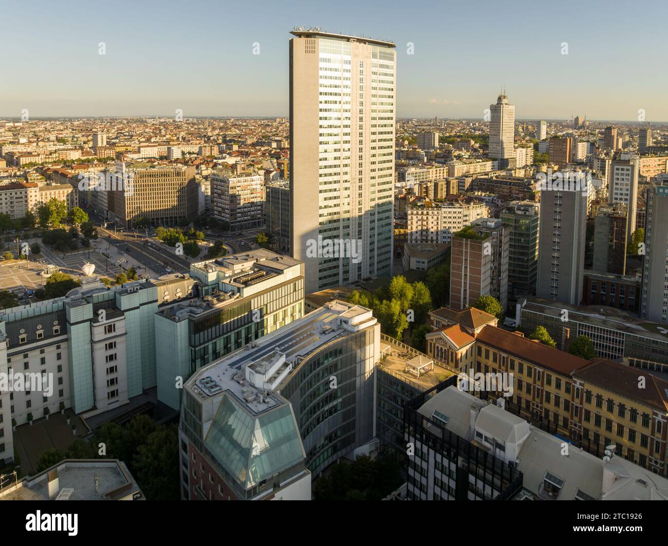 Milan, Italy - Aug 3, 2022: The famous Pirelli tower or called also Pirellone. It is the building in Milan where the Lombardy Regional Council is base Stock Photo