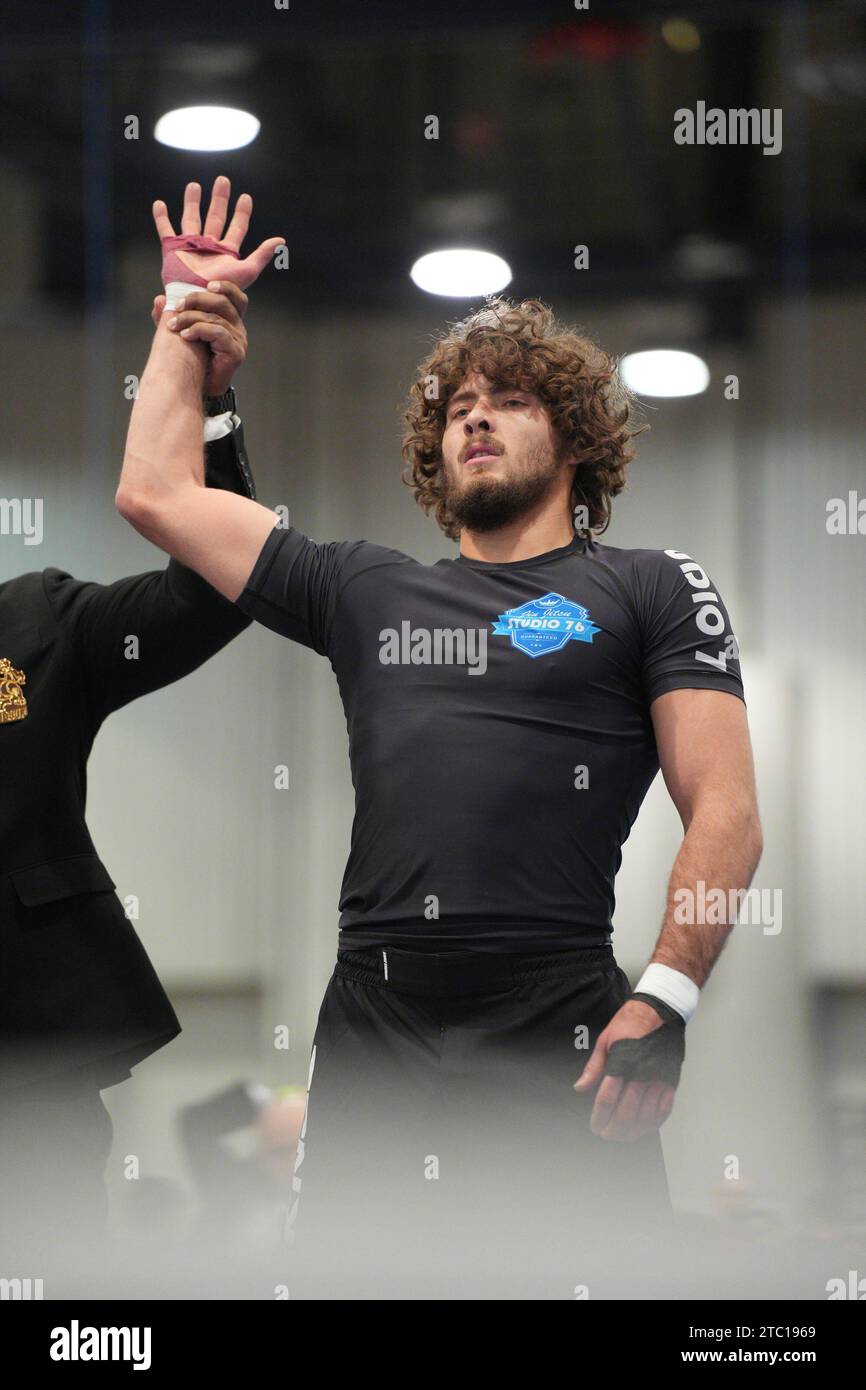 Las Vegas, Nevada, USA. 9th Dec, 2023. Roberto Francisco Jimenez celebrates world title at IBJJF WORLDS NO-GI 2023 open class division finals at Las Vegas Convention Center in Las Vegas, Nevada, USA. (Photo by Marcelo Woo; Px Images) (Credit Image: © Marcelo Woo; Px Images/PX Imagens via ZUMA Press Wire) EDITORIAL USAGE ONLY! Not for Commercial USAGE! Stock Photo