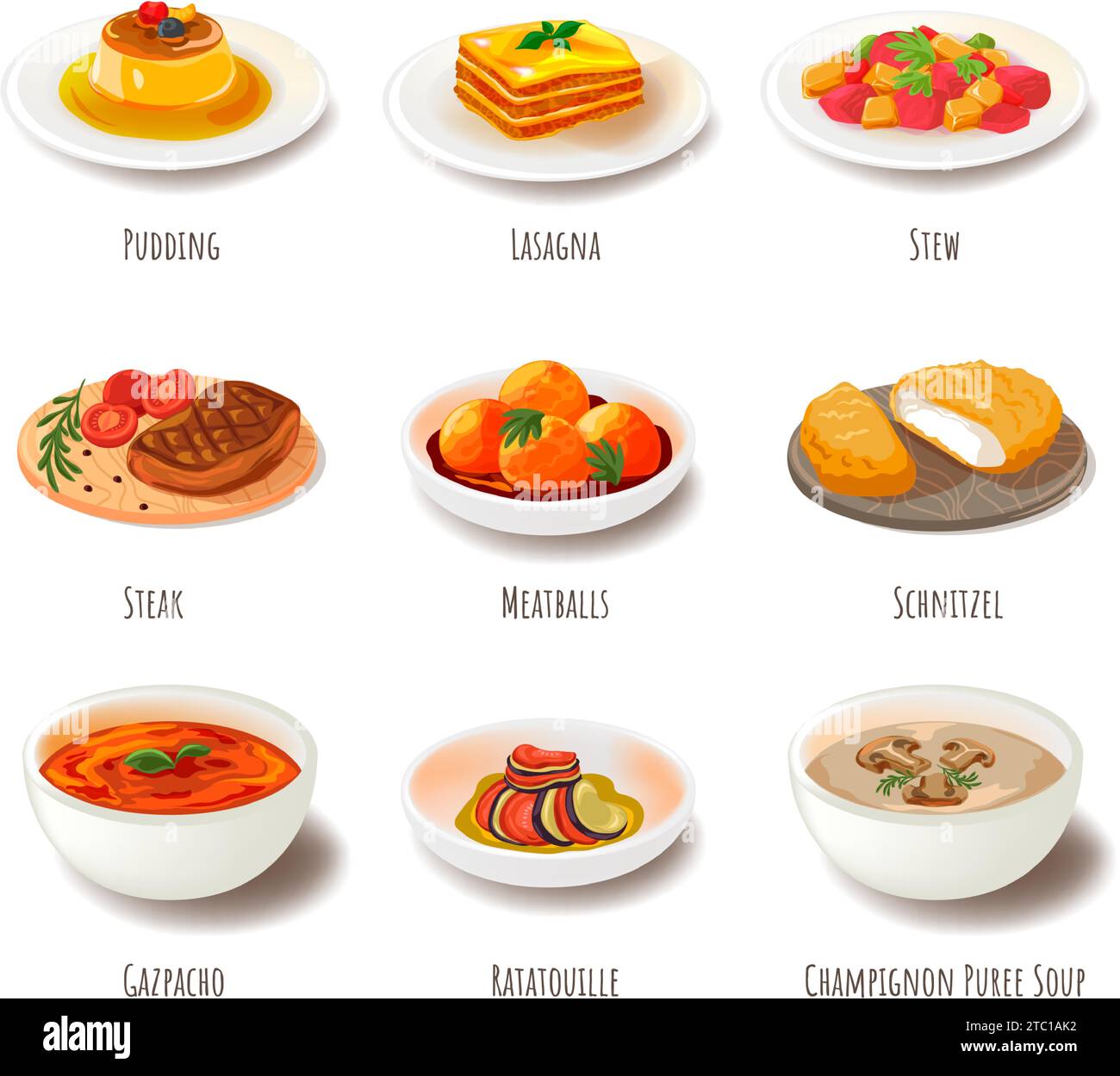 European cuisine, menu for restaurant and canteen Stock Vector Image