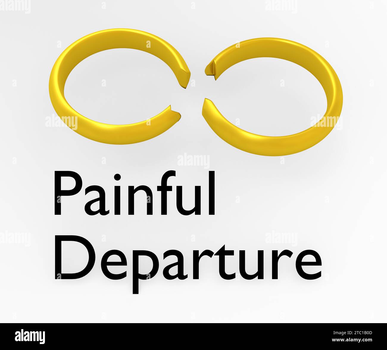 3d illustration two broken rings silhouettes, titled as Painful Departure - resembling an unrequited love of a married couple. Stock Photo