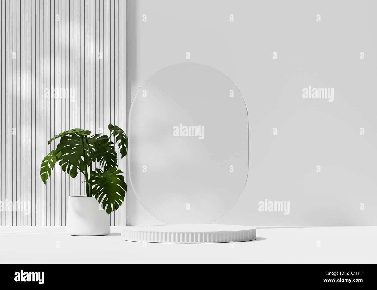 3D rendering platform podium with plant product presentation background ...