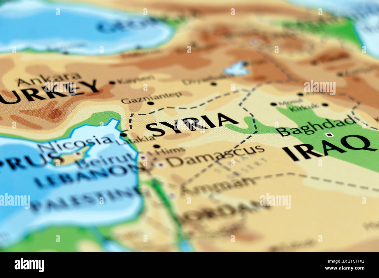 world map of middle east countries, turkey, iraq, syria, kuwait, bagdad, kirkuk, damascus in