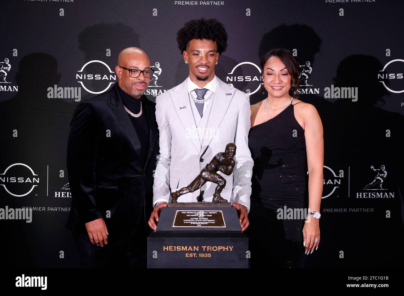 New York, United States. 09th Dec, 2023. LSU quarterback Jayden Daniels