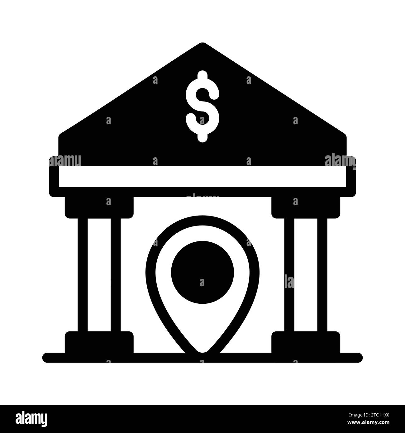 Location pin with bank building showing concept vector of bank location