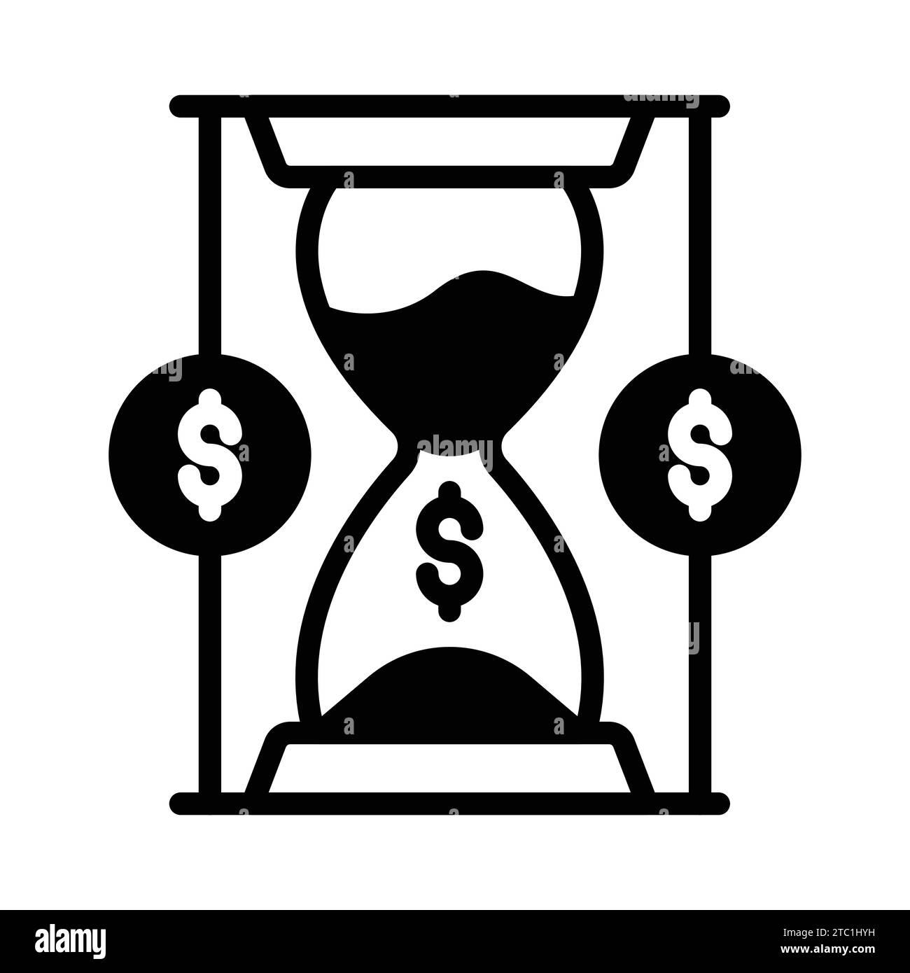 Dollars with hourglass showing concept vector of time is money, premium